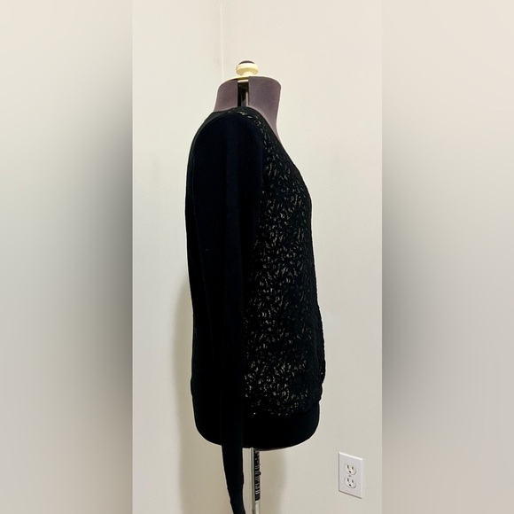Ann Taylor Loft Black Sheer Lace Sweater with Tan Chiffon Panel Size S - Picture 2 of 10